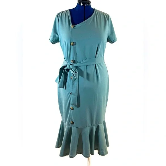 Shein Dresses | Shein Curve Sage Green Ruffled Dress | Color: Brown/Green | Size: 2XL | Roni73'S Closet